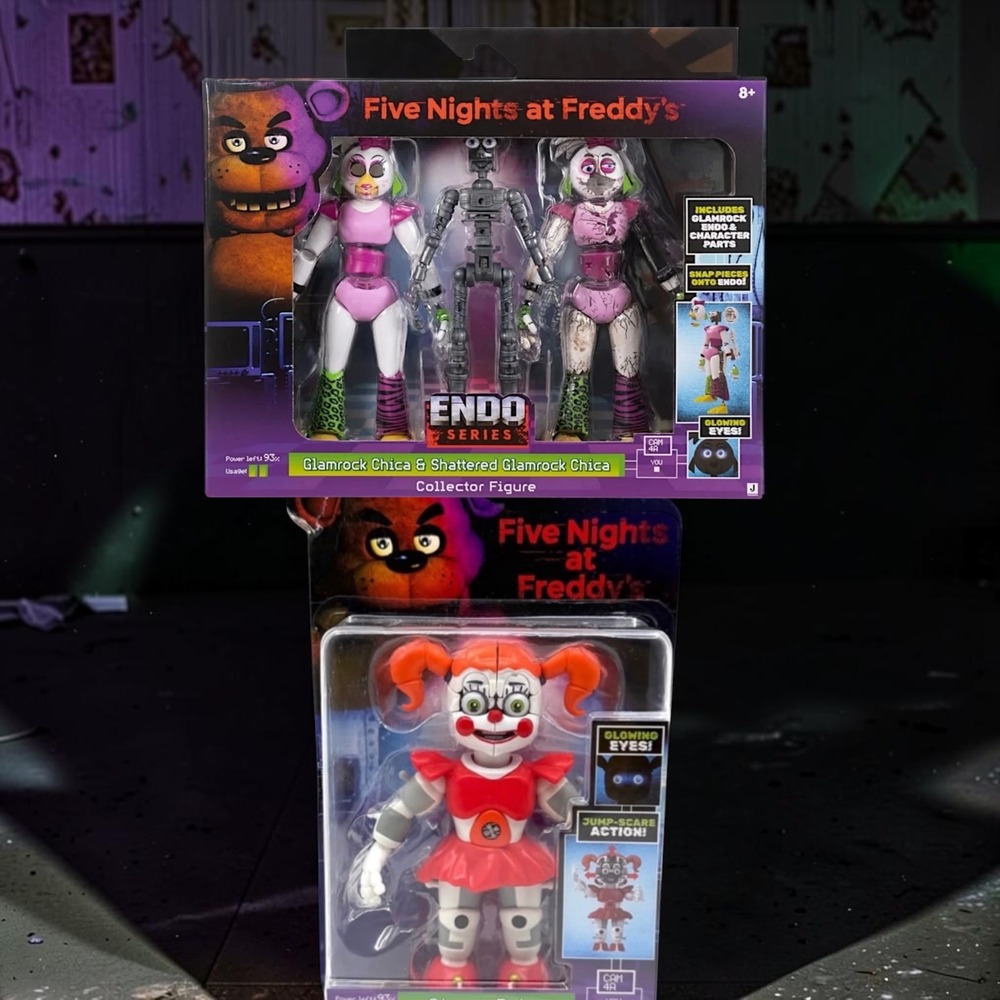 FNAF Endo Series Glamrock Chica Shattered Chica & Circus Baby Figure Lot